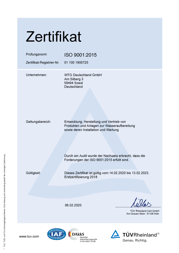 Qm Zertifikat Iso 9001 15 Wtg Deutschland Gmbh